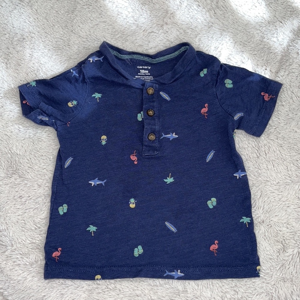 (3 for $10) carters blue navy summer print short sleeve tee 18 month baby boy